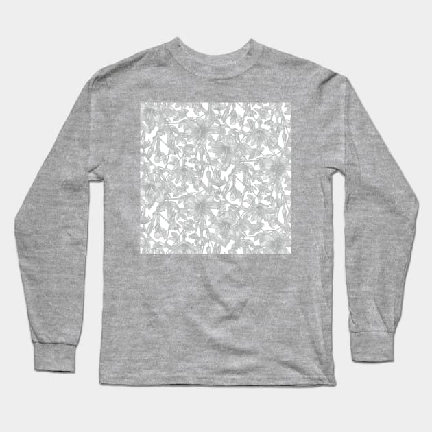 Gray Passion Fruit Flowers Long Sleeve T-Shirt by Carolina Díaz